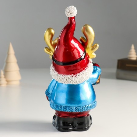 Polystone souvenir "Santa Claus in a cap with horns, with a flashlight" 10x8x21.5 cm-2