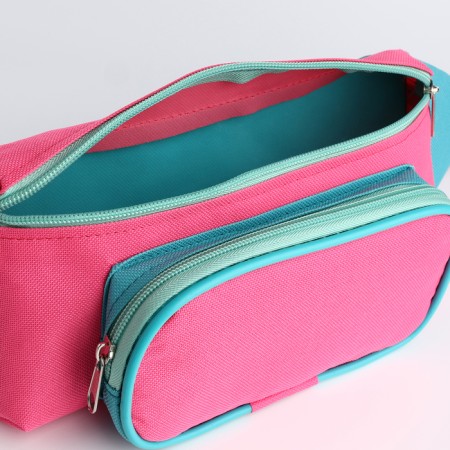 Lightning waist bag, outer pocket, pink/turquoise color-4