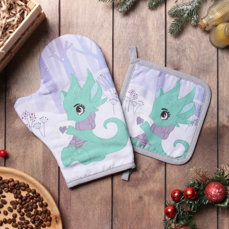 Set of kitchen. Dolyana "tea party in the forest": mittens 20x28 cm, severity 17x17 cm, 35% HL, 65% PE