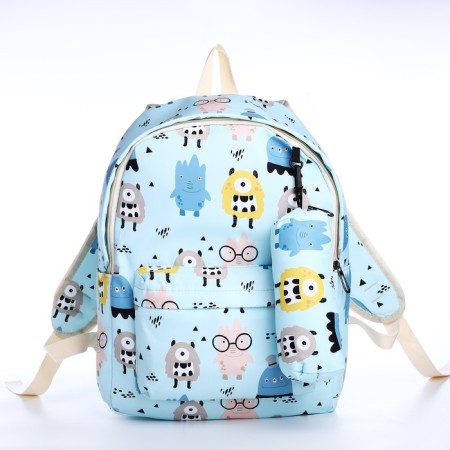 School backpack from textiles on a zipper, 3 pockets, pencil case, blue color-3