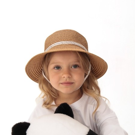 Hat for the girl Minaku "Bunny", brown color, river 52