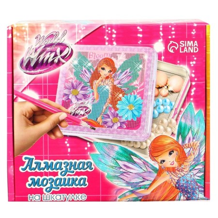 Diamond mosaic on a box, 14x14 cm, winx-7