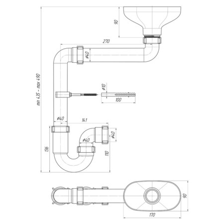 Siphon for the washing "Ani Plast" DR5000, 1 1/2 "x 40 mm, direct -flowing, with a jet rupture, deregistered-3