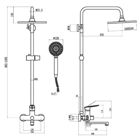 Savol S-600608A shower system, tropical shower, shower set, brass, chrome-4