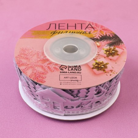Decorative curly tape "New Year's forest", 30 mm, 9 ± 0.5 m, silver color-2