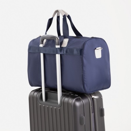 Road bag on lightning, outer pocket, long belt, suitcase holder, blue color-3