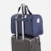 Road bag on lightning, outer pocket, long belt, suitcase holder, blue color