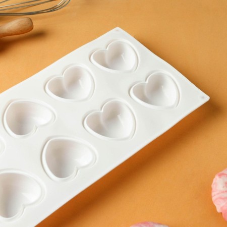 Form for mousse desserts and baking konfinetta "heart", 30 × 17.5 × 3 cm, 8 cells (6.2 × 6 cm), white color-5