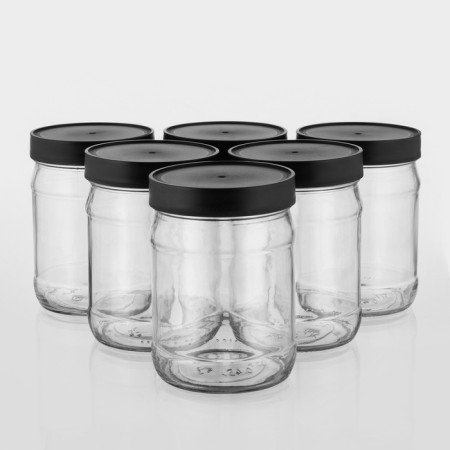 A set of glass cans with a black polymer lid, TO-82 mm, 450 ml, 6 pcs.-6