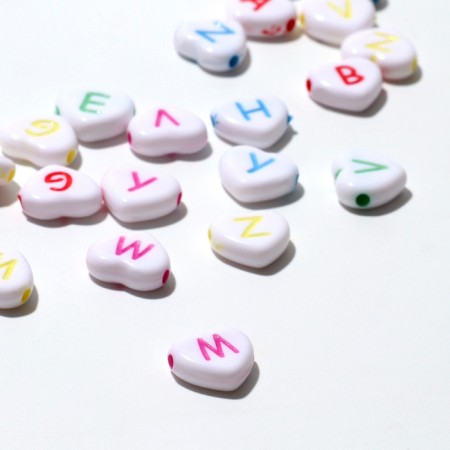 Acrylic bead "English letters" mix, heart 12 × 12 mm, color mix-1