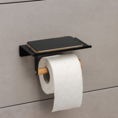 Holder for toilet paper with a Bamboo shelf, 18 × 9.7 × 7.5 cm, black color-2