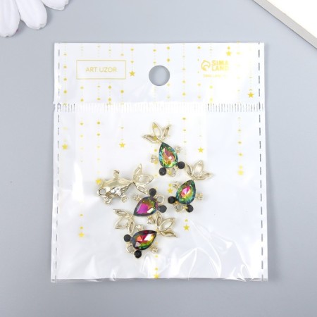 Decor for creativity metal, rhinestones "fish holography" gold 2.1x1.2x0.2 cm-3
