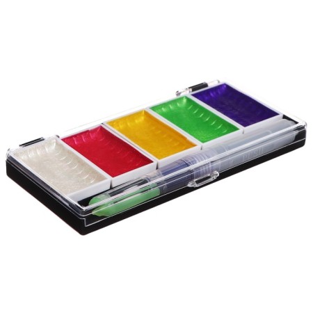 Watercolor paints, pearl, + brush, in a plastic box, 5 colors-2