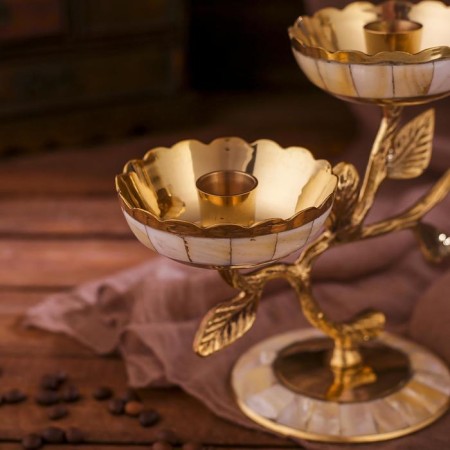 Brass Brass for 3 candles "Three Budons" with mother -of -pearl 25.5x10x18.5 cm-4
