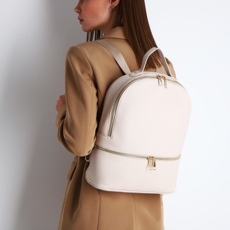 Women's backpack made of artificial leather with lightning, 2 pockets, beige color-6