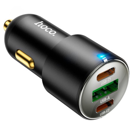 Hoco NZ6, 2 Type-C, 1 USB, 63 W, PD + Qc, Black Automobile-4