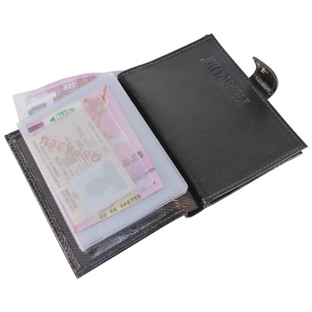 Cover for auto documents and button, department for passport, bills, brown color-1