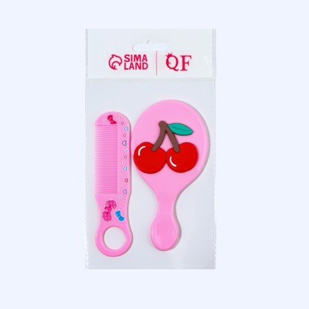 A set with a mirror and a comb “cherry”, 12 × 6.1 cm, pink color-3