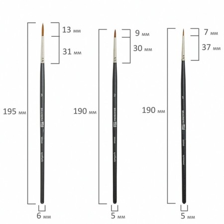 System of Synthetics 5 pieces, Brauberg Art Classic, round No. 1, 2, 3; Flat No. 6, 12-10