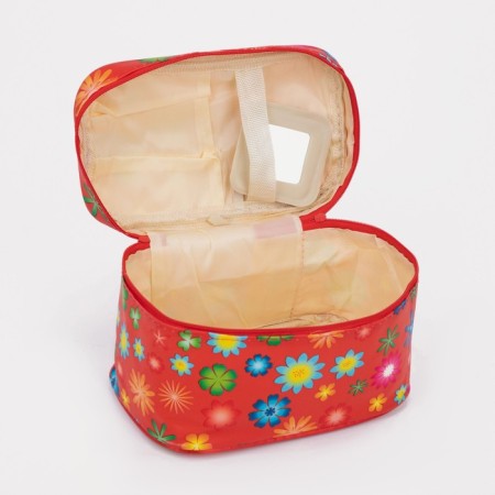 A cosmetic bag with a zipper, with a mirror, the color is red-2