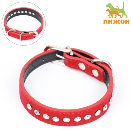 Collar "velvet and rhinestones", 31 x 1.3/2 cm, Osh 22-28 cm, red