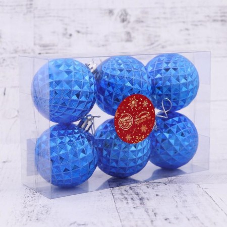 Set of balls plastic D-6 cm, 6 pcs "Volumetric mesh" blue-1