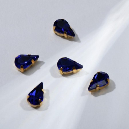Rhinestones in DACs (set of 5 pcs.), 6 × 10 mm, blue color in gold