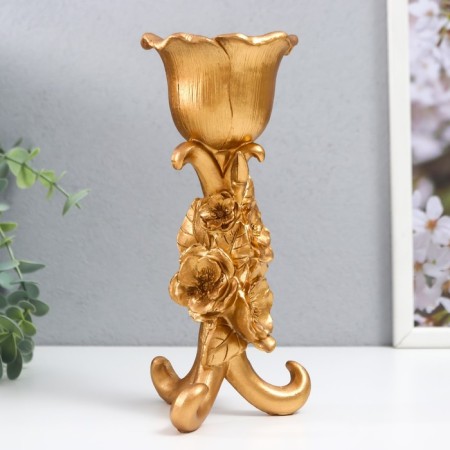 Polystone candlestick for 1 candle "Flower Trinoga" gold 21x9.5x9.5 cm-2