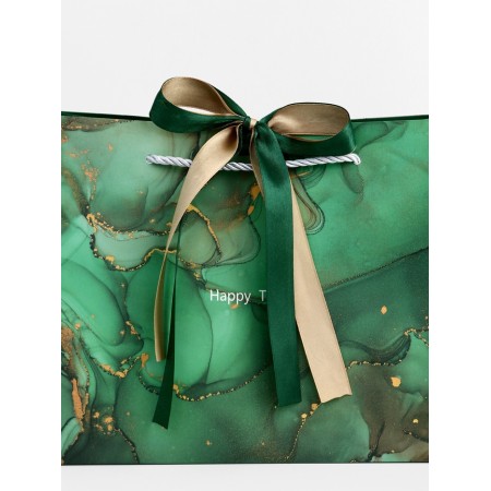Gift laminated "marble", green with a bow, 25 x 20 x 12 cm-2