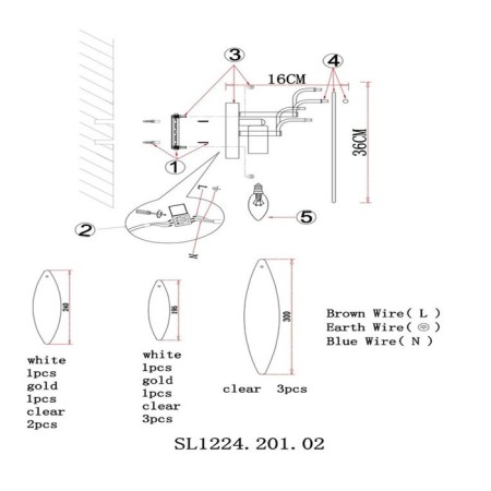 Sconces st. SL1224.201.02. Lastra. 2x60 watts, E14, 24x36 cm, golden color-6