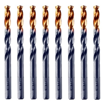 Drill Denzel 717218, 7.5 mm, HSS-Tin, Golden Tip, 8 pcs.