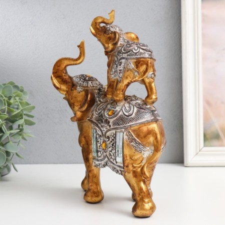 Polystone souvenir "Elephant with an elephant on the back - Popon with patterns and amber" 18.5x9x25.5 cm-1