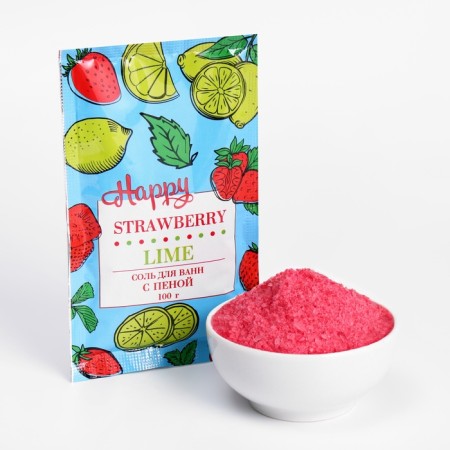 Bath salt with foam "Happy", strawberries and lime, 100 g