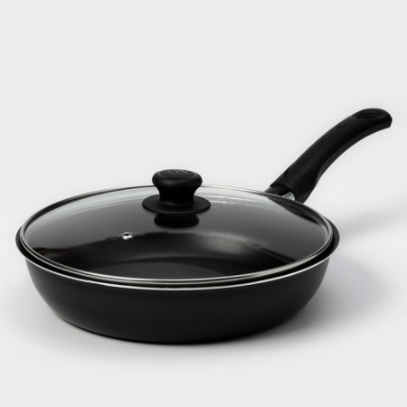 Pan “Classic Atlas”, D = 24 cm, plastic handle, glass cover, anti -stick coating, black color