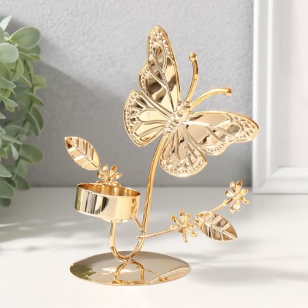 Summary for 1 candle metal d = 4 cm "butterflies in the field" gold 7.7x14x16 cm-3