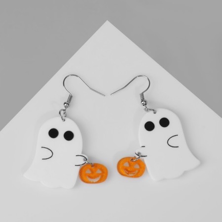 Acryl Earrings "Ghosts" with pumpkin, colored in silver