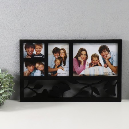 Photo frame plastic in 4 photos 6.5x9, 10x15, 20x15 cm "leaves" black 43x26 cm