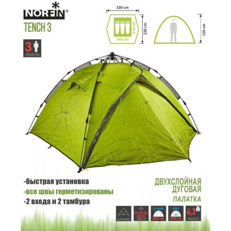 The semi-automatic tent is 3 seats. Norfin Tench 3 NF-1