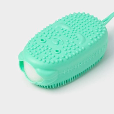 Silicone brush for the body with foam rubber "Mouse", green color-5