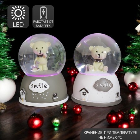 Souvenir Polystone Water Ball Light "Bear with a scarf on the neck" mix d = 6.5 cm 9x7x7 cm