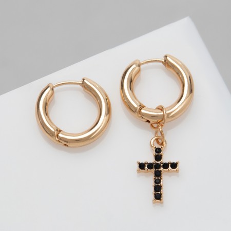Earrings with the removable element "Transformer" Cross, black color in gold