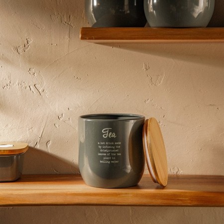 SL Home tea can, 9.5 × 14 cm, gray color, with a bamboo lid