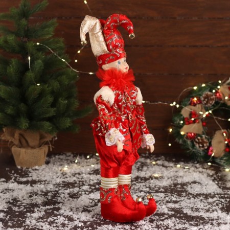 New Year's Jester "in a brilliant suit" moves, 48x16 cm, red-1