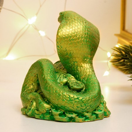 Figure "Snake on money with a barrel" Green with gilding, 6x6x5cm-2