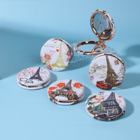 Folding mirror "Paris", D 7.5 cm, with an increase, artificial leather, Mix drawing-1