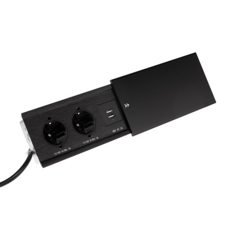 Block Roset into the table, sliding cover, 10a, 2 sockets, 2xusb, 2a, wire 1.8 m, black