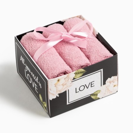 A set of terry napkins "with love" 30x30 cm -3 pcs, cotton, 340g/m3-4