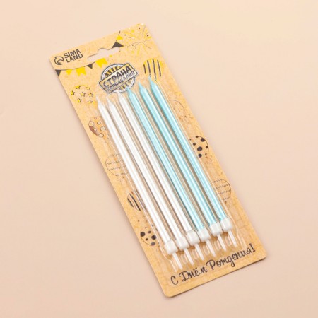Candles in the cake "Royce", 13 cm, high, 12 pcs, silver and blue-2