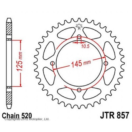 The rear driven star JTR857 for a steel motorcycle, chain 520, 46 teeth