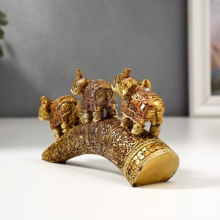 Polystone souvenir "Bronze Elephants with a blanket from the Arab carpet on a horn" 9x14x4 cm-3
